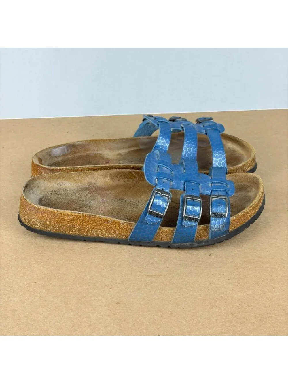 Birkis Birkenstock Xenia Birko-Flor Sandals Womens 6.5 Blue Slide Slip On Casual